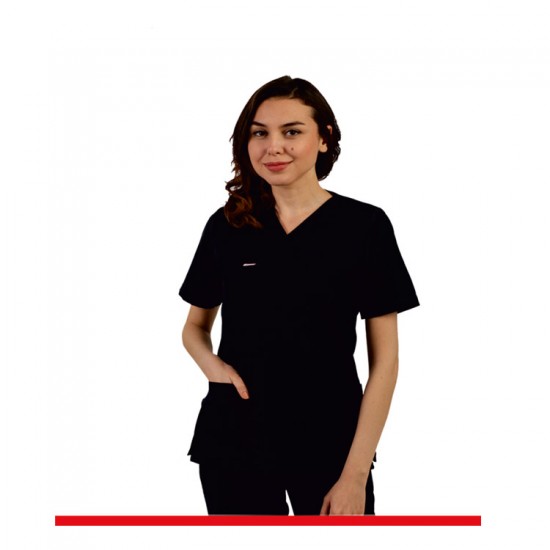 Kadın -V YAKA SİYAH RENK HEMŞİRE TAKIM 75POLYESTER 25VİSKON 185GR